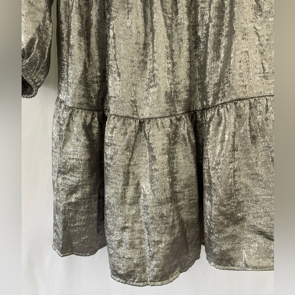 Gap Metallic Silver Smocked Shine Splitneck Mini Dress Available in Med or Large - Picture 6 of 10